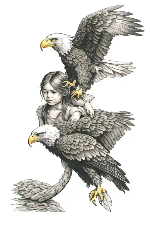 Eagle With Two Little Girl Holding