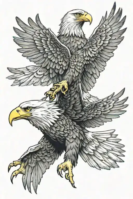 Eagle With Two Little Girls Under Wings Spread