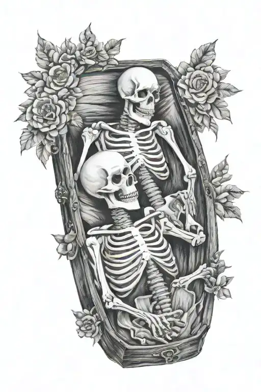 Skeleton Couple In Coffin Adorned
