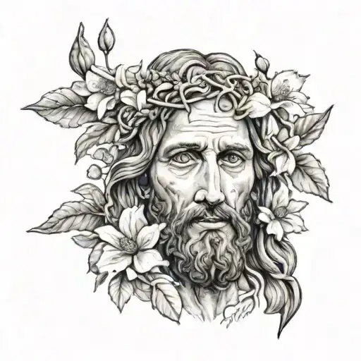 A Detailed Portrait Of Jesus Surrounded By Blooming Poppies And Magnolias