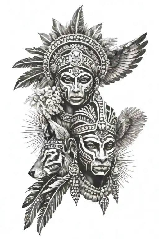 African Mask Head Dress With Two Animals