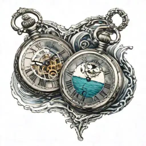Two Antique Pocket Watch With Dark Ocean And Sky Background