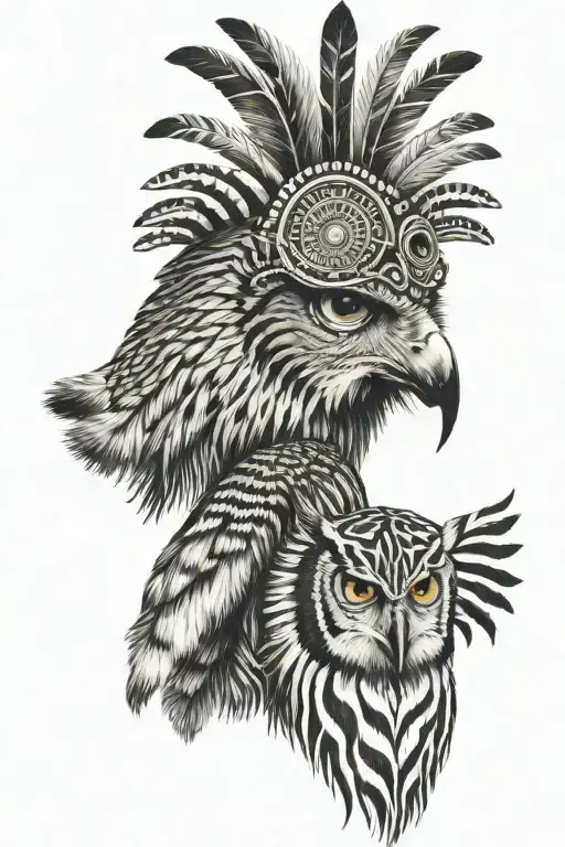 African Head Dress Over An Owl And Zebra Face