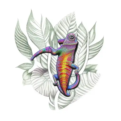 An Abstract Tattoo Of A Chameleon Blending Into A Coffee Plant