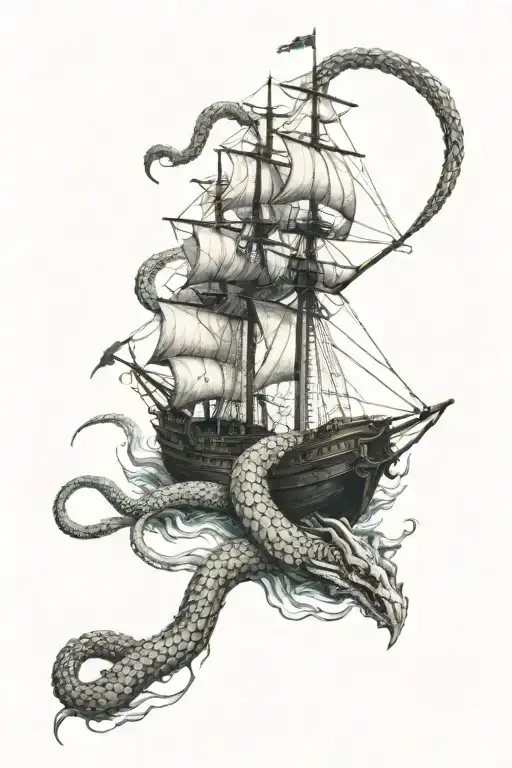 Epic Midgard Serpent Holding A Ship In The Ocean