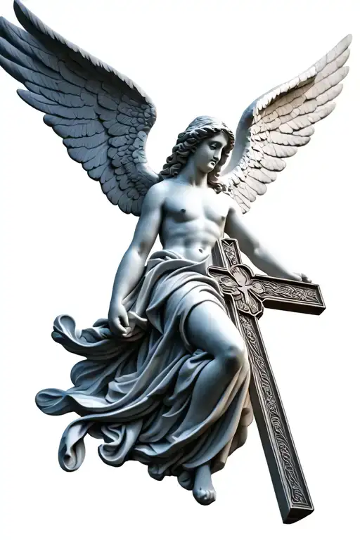 Angel Statue Facing Front Holding Cross