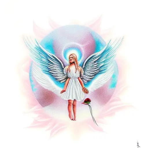 Angel With Bird And Rose