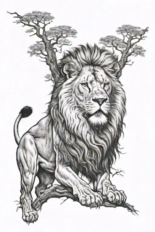 Lion Roaring With A Family Tree