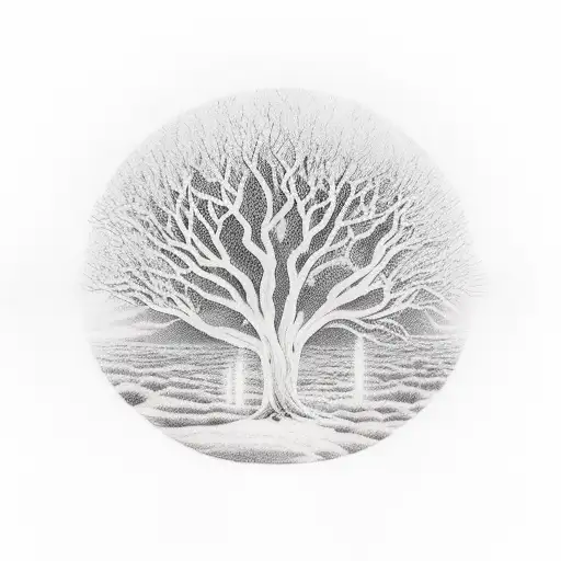 A Tree On A Stry Night Background