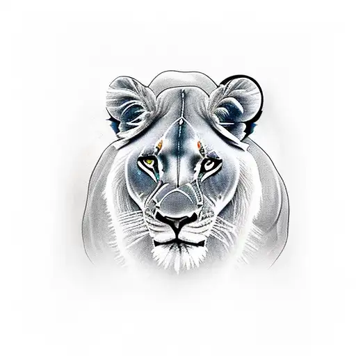 Lioness In Africa Sunset With Baby