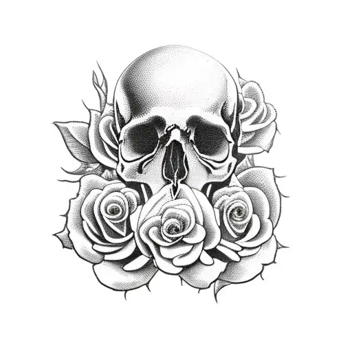 Half Skull With Roses And Chains