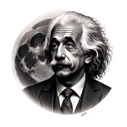 Einstein Portrait Blended With The Moon