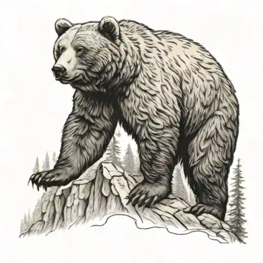 A Bear Stands On Two Legs In The Mountains