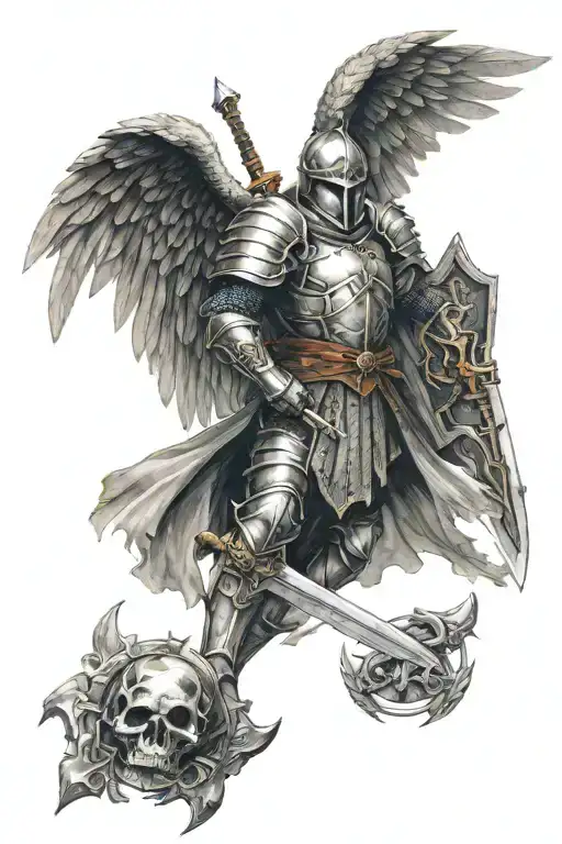 Angle Knight Holding Sword Piercing Ground With Wings