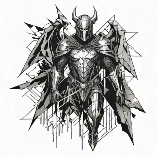 Dark Angle Knight With Wings Surrounded By Geometric Shapes