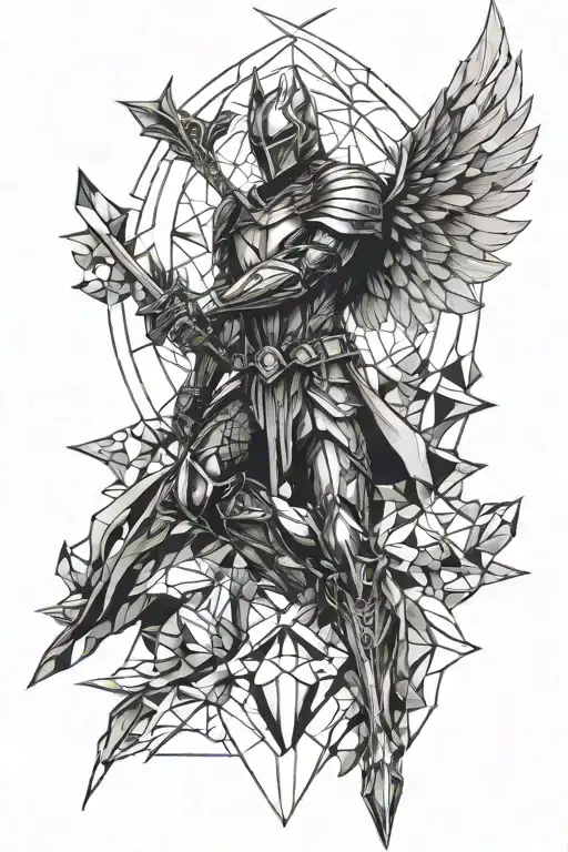 Dark Angle Knight With Wings Surrounded By Geometric Shapes