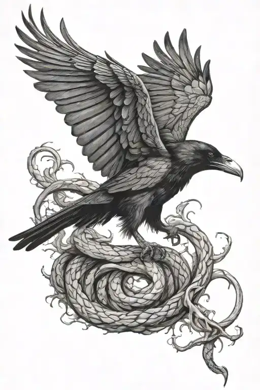 Raven Fighting A Serpent