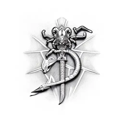Micro Realism Design With Sword And Scorpion