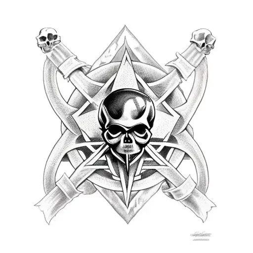 Skull On A Sword With Pentagram Background