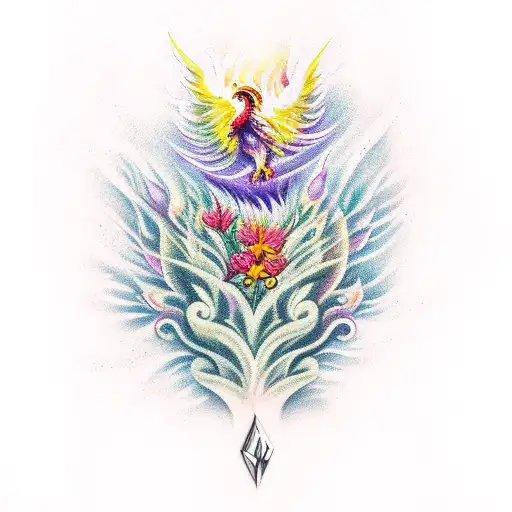 A Phoenix Made Up Of Different Types Of Flowers