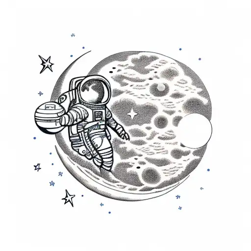 Astronaut With Moon And Ocean Tide