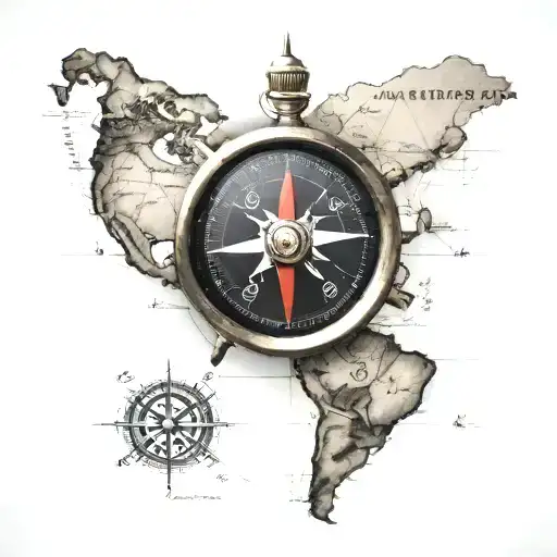 Navigation Compass Laying On Top Of Map With Costa Rica Country