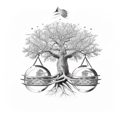 Libra Scales As Oak Tree With Roots