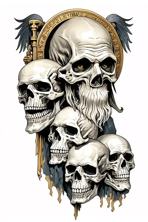 Father Time With Skulls Fighting Grim Reaper