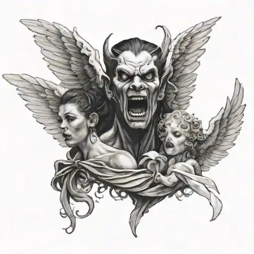 A Demon Gagging An Angel With Wings