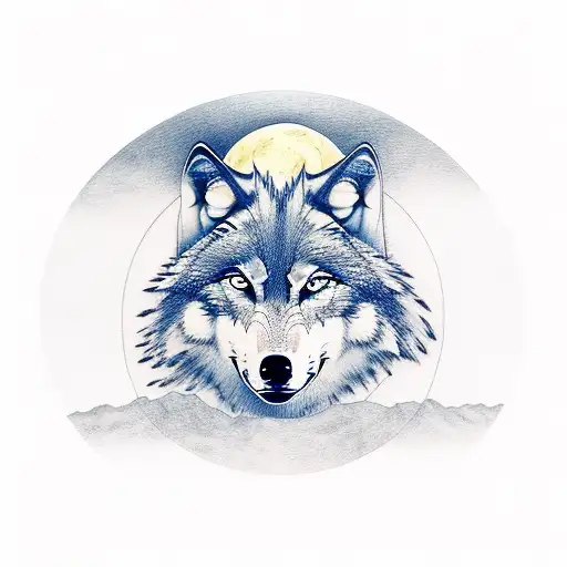 Wolf On Mountain With Moon Backdrop