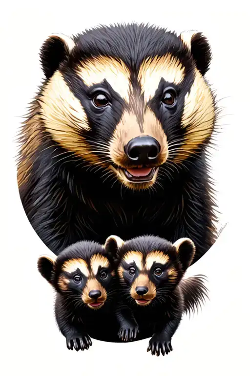 Honey Badger With Cubs In A Circle