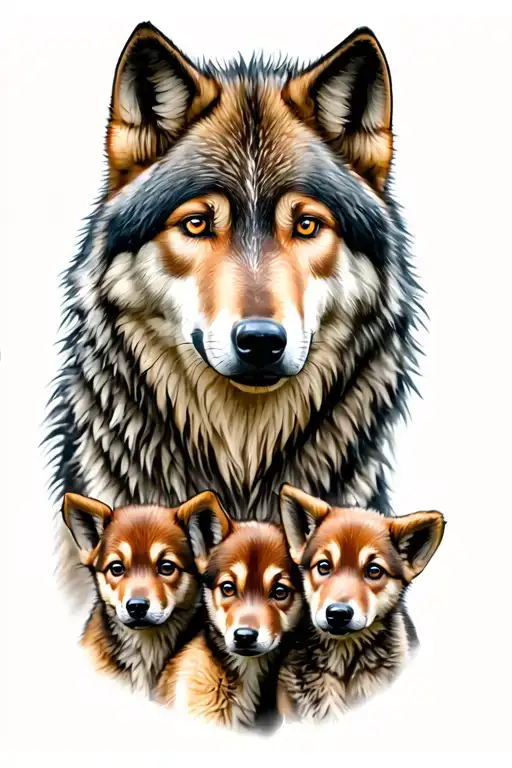 Wolf With Pups Following