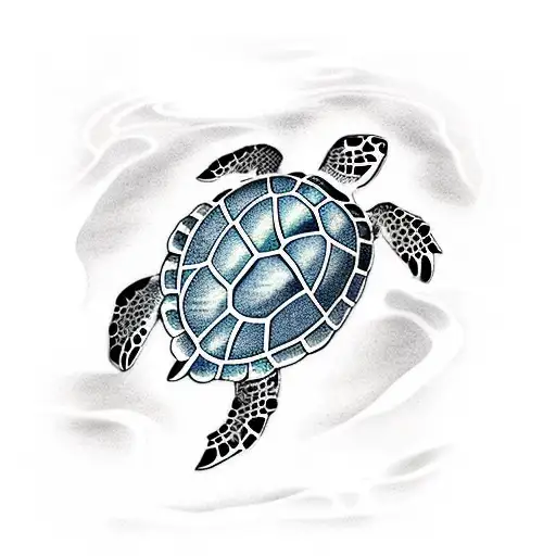 Sea Turtle Swimming Out Of Wave