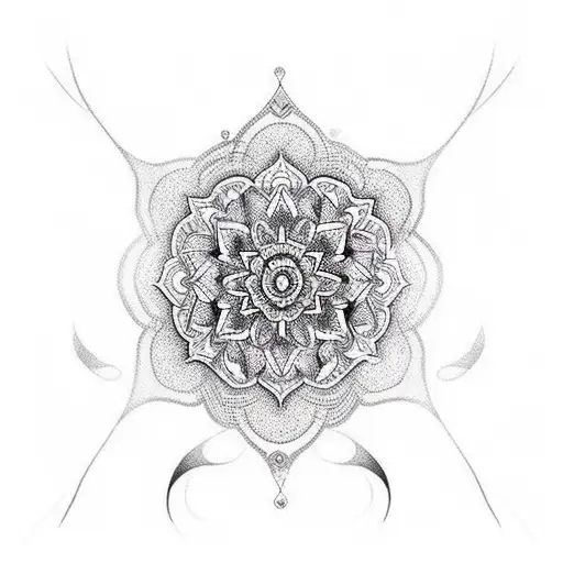 Collarbone And Should Fine Line Ornamental Tattoo With Flowers And Mandala