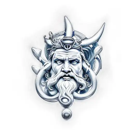 Poseidon Sors De L'eau Avec Son Trident Tattoo