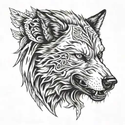 Ice Hockey And Wolf Head