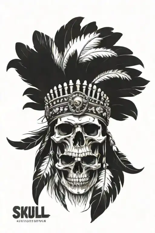 Skull Native Headdress For A Tattoo Fromt Facing