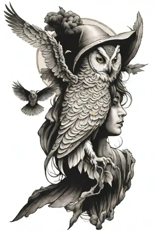 Goddess Artemis And An Owl Flying