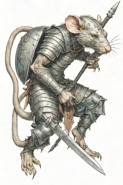 Humanoid Rat Warrior Covered In Plate Armor Holding Spear