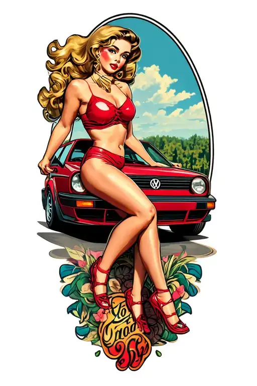 Pinup Girl Riding Vw Golf Gti