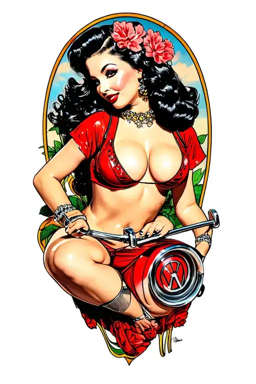 Pinup Girl Riding Vw Beetle