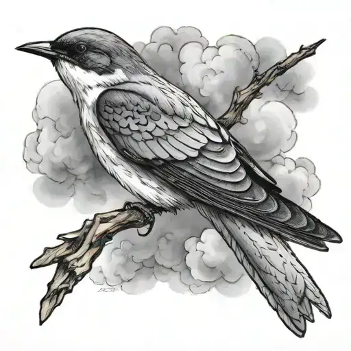 Realism Swallow Bird With Cloudy Background Black And Gray