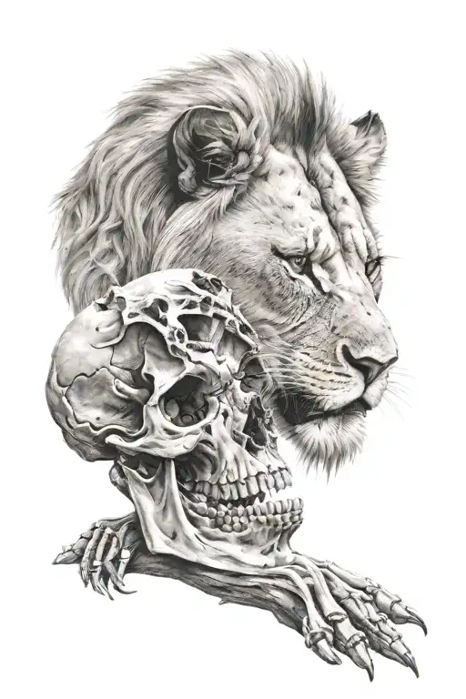 Lion Eating A Dear Skull