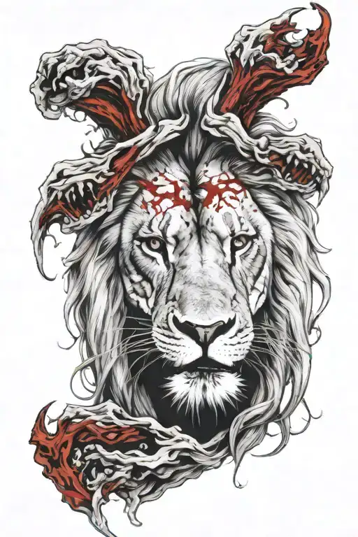 Lion Covered And Blood Full Of Anger Eating Wild Animal Anger On The Top