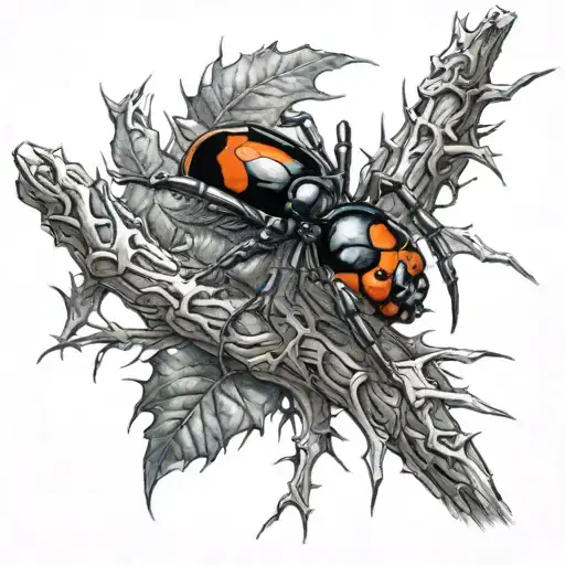 A Black Widow On A Thorny Branch In The Night