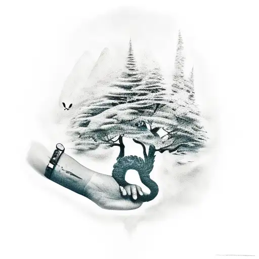 A Tattoo Design Combining Documentary Themes With Nature Elements Like Trees And Animals