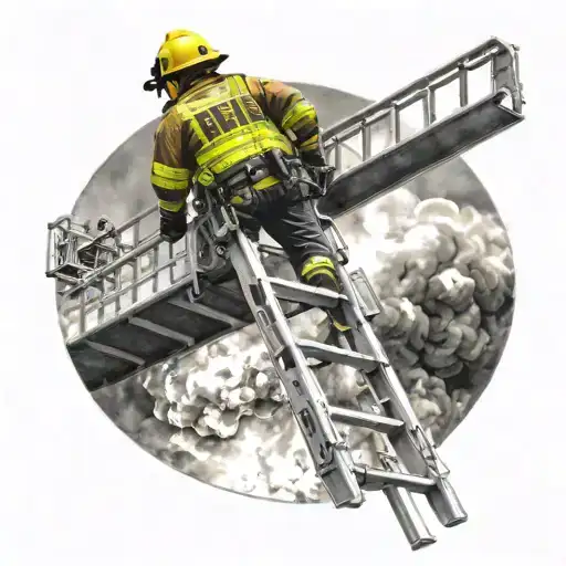 Fire Fighter Extension Ladder Reaching Towards