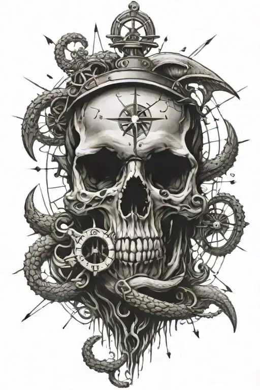 Skull Compass Anchor Tentacles
