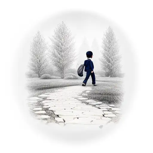 Boy Walking Path Of Life With Different Paths