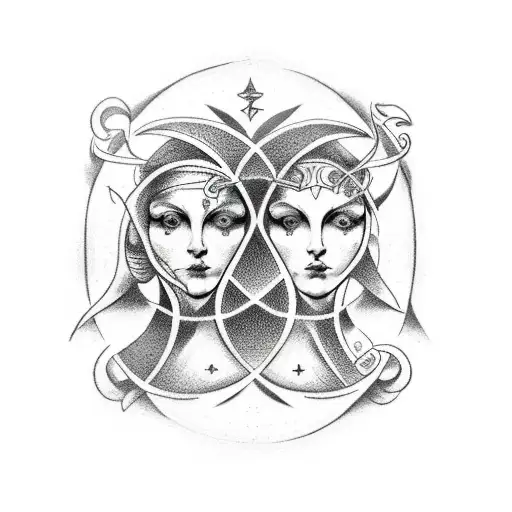 Gemini Zodiac Tattoo With Gothic Design